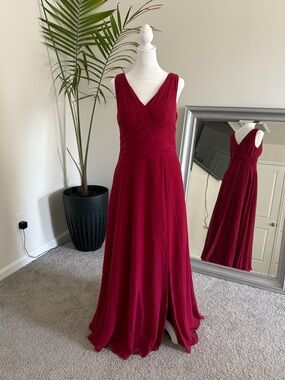 Azazie Burgundy V-Neck Maxi Dress